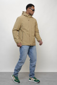 Оптом Куртка молодежная мужская весенняя с капюшоном бежевого цвета 7307B в Иркутске, фото 3