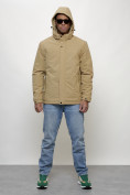 Оптом Куртка молодежная мужская весенняя с капюшоном бежевого цвета 7307B в Омске, фото 6