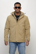 Оптом Куртка молодежная мужская весенняя с капюшоном бежевого цвета 7307B в Оренбурге, фото 7
