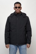 Оптом Куртка молодежная мужская весенняя с капюшоном черного цвета 7307Ch в Астане