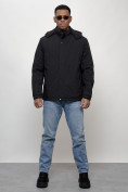 Оптом Куртка молодежная мужская весенняя с капюшоном черного цвета 7307Ch в Томске, фото 12
