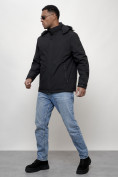 Оптом Куртка молодежная мужская весенняя с капюшоном черного цвета 7307Ch в Волгоградке, фото 13