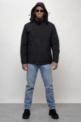 Оптом Куртка молодежная мужская весенняя с капюшоном черного цвета 7307Ch, фото 16