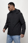 Оптом Куртка молодежная мужская весенняя с капюшоном черного цвета 7307Ch в Астане, фото 2