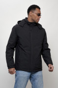 Оптом Куртка молодежная мужская весенняя с капюшоном черного цвета 7307Ch в Самаре, фото 3