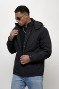 Оптом Куртка молодежная мужская весенняя с капюшоном черного цвета 7307Ch в Перми, фото 4
