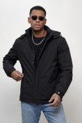 Оптом Куртка молодежная мужская весенняя с капюшоном черного цвета 7307Ch в Саратове, фото 6