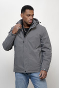 Оптом Куртка молодежная мужская весенняя с капюшоном серого цвета 7307Sr в Перми, фото 2