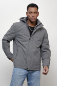 Оптом Куртка молодежная мужская весенняя с капюшоном серого цвета 7307Sr в Самаре, фото 3