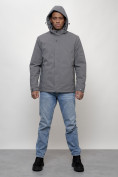 Оптом Куртка молодежная мужская весенняя с капюшоном серого цвета 7307Sr в Сочи, фото 4