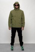 Оптом Куртка молодежная мужская весенняя с капюшоном зеленого цвета 7307Z во Владивостоке, фото 12
