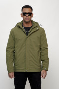 Оптом Куртка молодежная мужская весенняя с капюшоном зеленого цвета 7307Z, фото 5