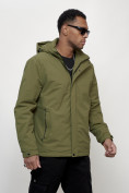 Оптом Куртка молодежная мужская весенняя с капюшоном зеленого цвета 7307Z в Перми, фото 7