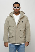 Оптом Куртка молодежная мужская весенняя с капюшоном бежевого цвета 7311B