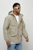 Оптом Куртка молодежная мужская весенняя с капюшоном бежевого цвета 7311B, фото 3