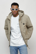 Оптом Куртка молодежная мужская весенняя с капюшоном бежевого цвета 7311B в Сочи, фото 4