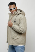 Оптом Куртка молодежная мужская весенняя с капюшоном бежевого цвета 7311B в Астане, фото 6