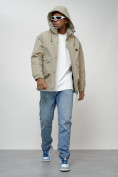 Оптом Куртка молодежная мужская весенняя с капюшоном бежевого цвета 7311B в Астане, фото 7