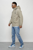 Оптом Куртка молодежная мужская весенняя с капюшоном бежевого цвета 7311B, фото 12
