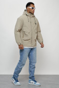 Оптом Куртка молодежная мужская весенняя с капюшоном бежевого цвета 7311B, фото 13