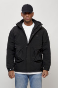 Оптом Куртка молодежная мужская весенняя с капюшоном черного цвета 7311Ch в Саратове