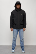 Оптом Куртка молодежная мужская весенняя с капюшоном черного цвета 7311Ch в Волгоградке, фото 12