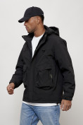 Оптом Куртка молодежная мужская весенняя с капюшоном черного цвета 7311Ch в Барнауле, фото 2