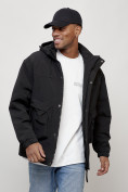 Оптом Куртка молодежная мужская весенняя с капюшоном черного цвета 7311Ch в Оренбурге, фото 4
