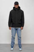 Оптом Куртка молодежная мужская весенняя с капюшоном черного цвета 7311Ch в Оренбурге, фото 8