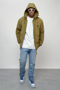 Оптом Куртка молодежная мужская весенняя с капюшоном горчичного цвета 7311G, фото 10