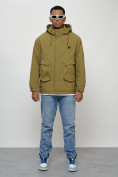 Оптом Куртка молодежная мужская весенняя с капюшоном горчичного цвета 7311G, фото 11