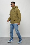 Оптом Куртка молодежная мужская весенняя с капюшоном горчичного цвета 7311G в Казани, фото 12