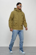 Оптом Куртка молодежная мужская весенняя с капюшоном горчичного цвета 7311G, фото 13