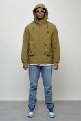 Оптом Куртка молодежная мужская весенняя с капюшоном горчичного цвета 7311G в Перми, фото 15