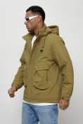 Оптом Куртка молодежная мужская весенняя с капюшоном горчичного цвета 7311G в Казани, фото 2