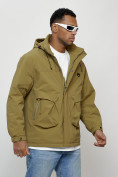 Оптом Куртка молодежная мужская весенняя с капюшоном горчичного цвета 7311G в Астане, фото 3
