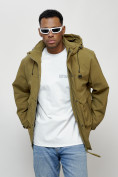 Оптом Куртка молодежная мужская весенняя с капюшоном горчичного цвета 7311G, фото 5