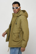 Оптом Куртка молодежная мужская весенняя с капюшоном горчичного цвета 7311G, фото 6