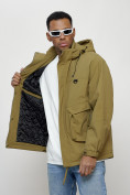 Оптом Куртка молодежная мужская весенняя с капюшоном горчичного цвета 7311G, фото 7