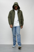 Оптом Куртка молодежная мужская весенняя с капюшоном цвета хаки 7311Kh, фото 13