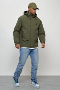 Оптом Куртка молодежная мужская весенняя с капюшоном цвета хаки 7311Kh в Казани, фото 3