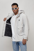 Оптом Куртка молодежная мужская весенняя с капюшоном светло-серого цвета 7311SS, фото 10