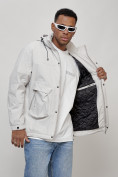 Оптом Куртка молодежная мужская весенняя с капюшоном светло-серого цвета 7311SS, фото 11
