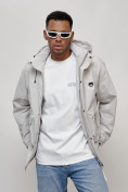 Оптом Куртка молодежная мужская весенняя с капюшоном светло-серого цвета 7311SS, фото 12