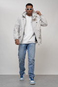 Оптом Куртка молодежная мужская весенняя с капюшоном светло-серого цвета 7311SS, фото 14