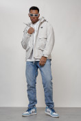 Оптом Куртка молодежная мужская весенняя с капюшоном светло-серого цвета 7311SS, фото 15