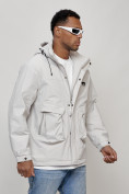 Оптом Куртка молодежная мужская весенняя с капюшоном светло-серого цвета 7311SS, фото 3