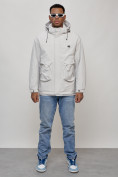 Оптом Куртка молодежная мужская весенняя с капюшоном светло-серого цвета 7311SS, фото 5