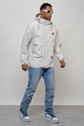Оптом Куртка молодежная мужская весенняя с капюшоном светло-серого цвета 7311SS, фото 7