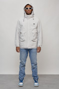 Оптом Куртка молодежная мужская весенняя с капюшоном светло-серого цвета 7311SS, фото 9